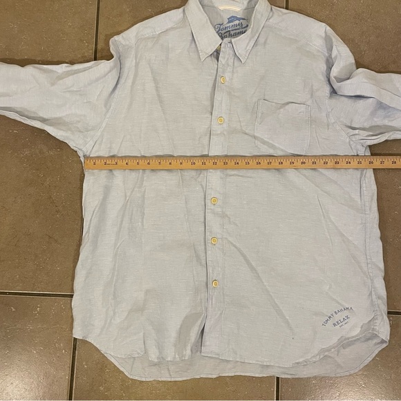 TOMMY BAHAMA Mens XXL 100% Linen Long Sleeve Button Camp Shirt Light Blue - Picture 6 of 7